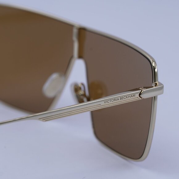 Victoria Beckham VB238S 723 Sunglasses Gold Shield Frame, Caramel Lenses - Picture 9 of 10